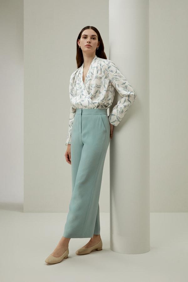 Silk Wide Leg Tailored Pant with Mid Rise Product Image