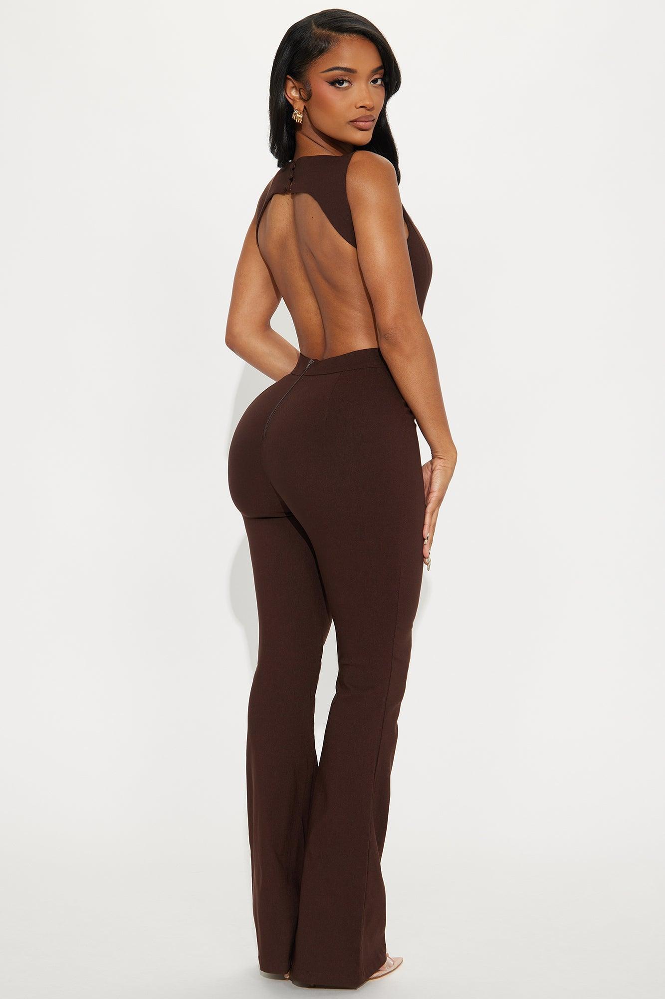 The Other Side Flare Leg Jumpsuit - Chocolate Product Image