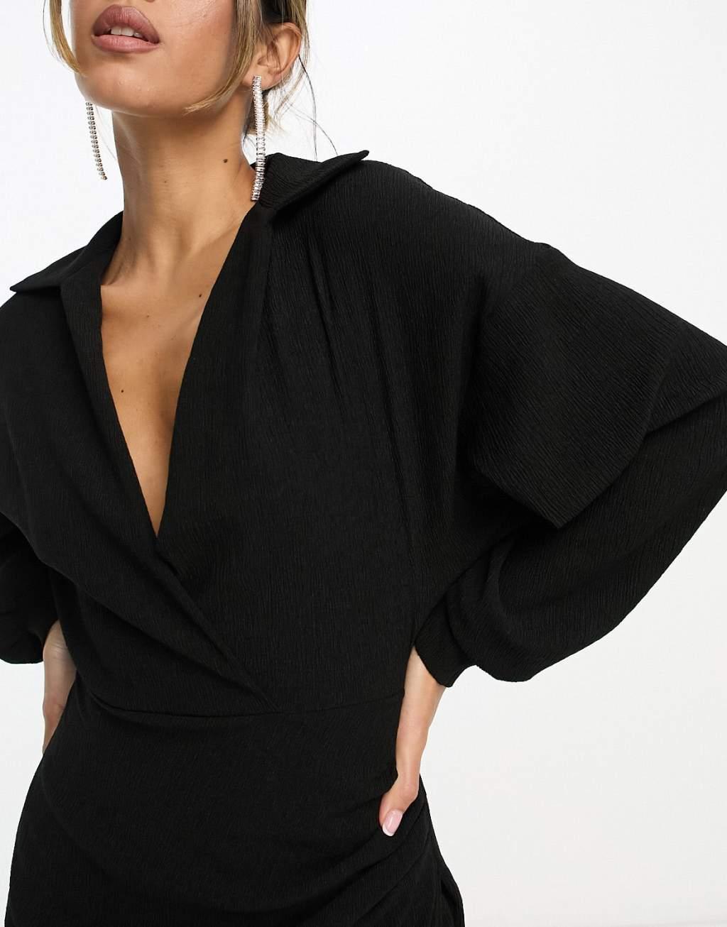 ASOS DESIGN textured collared wrap midi dress Product Image
