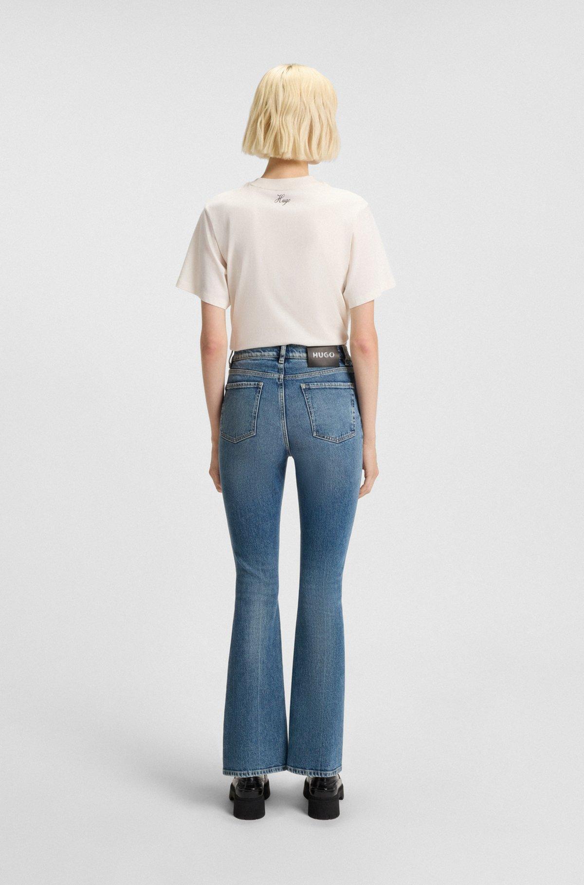 HUGO - Flared-leg skinny-fit jeans in blue stretch denim - Turquoise Product Image