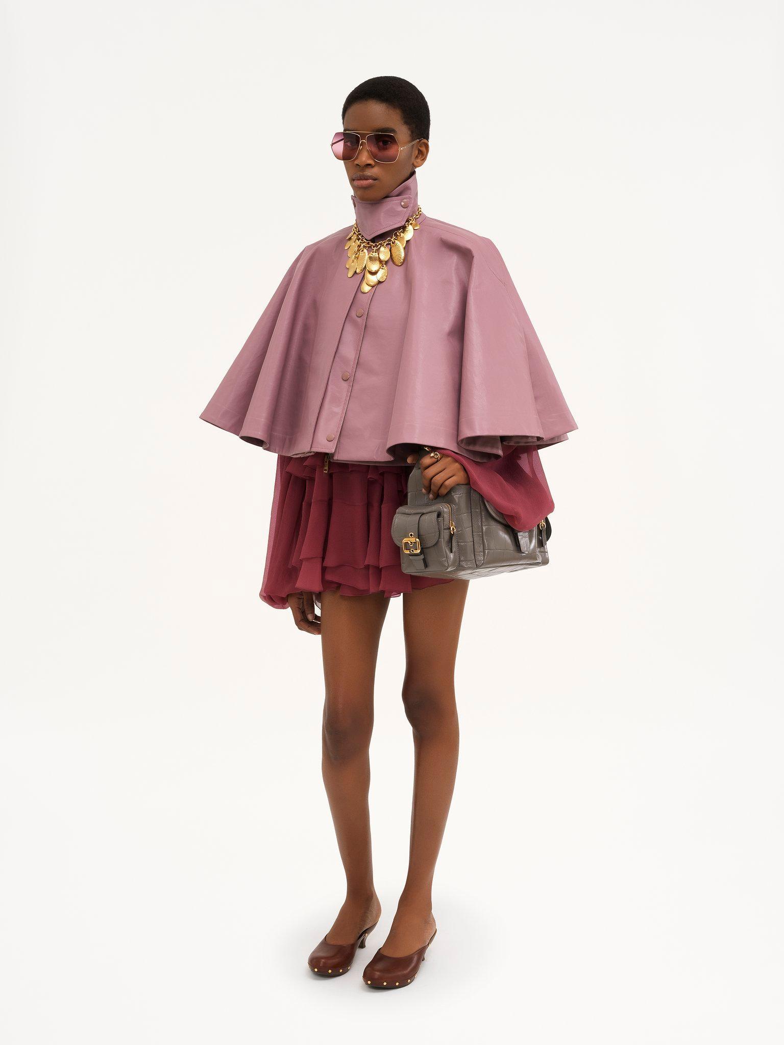Mini cape dress in silk mousseline Product Image