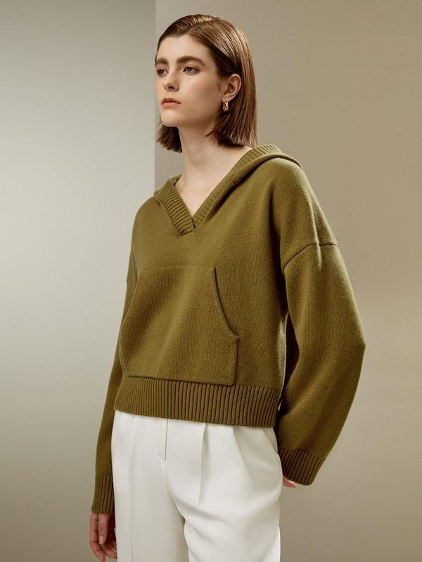 Cropped Wool-Cashmere Blend Hoodie Product Image