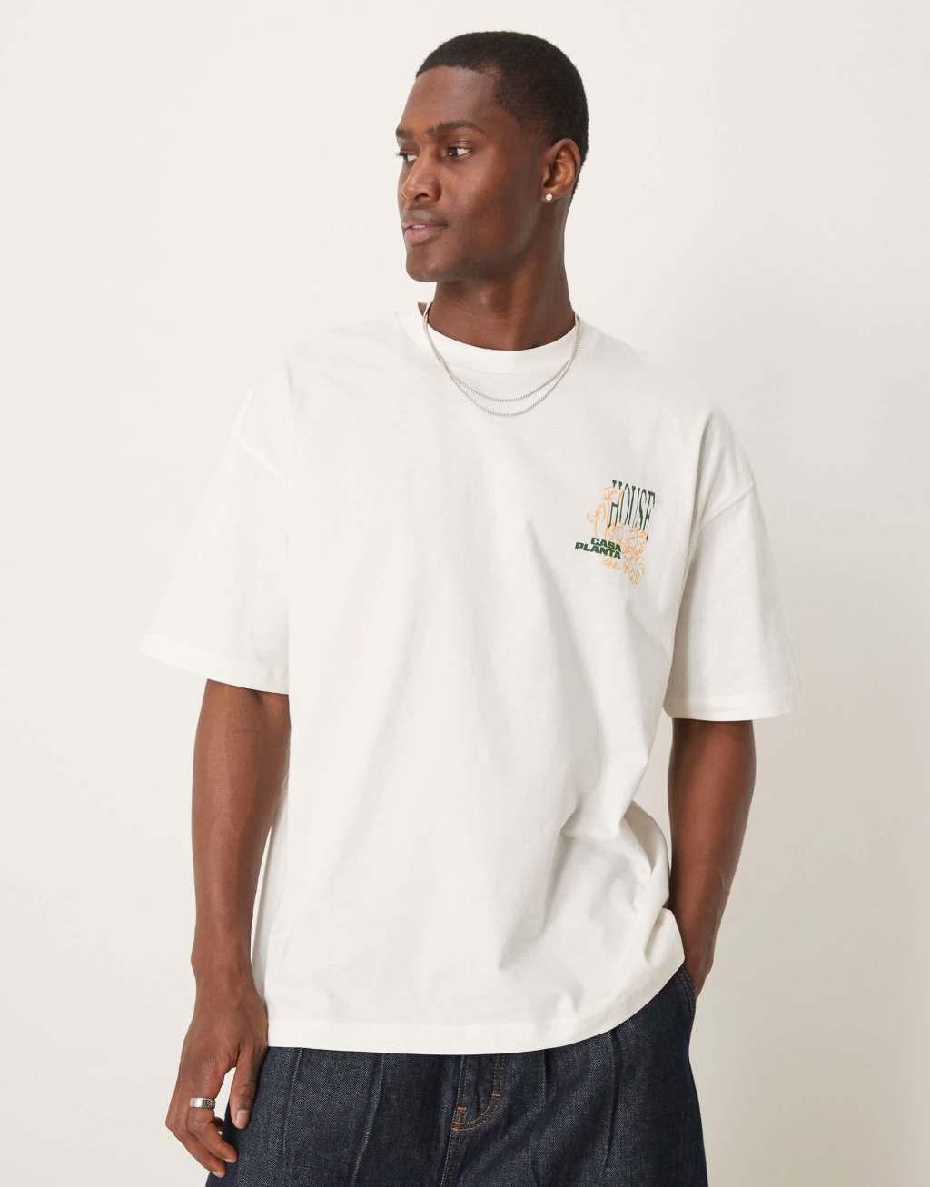 ASOS DESIGN oversized T-shirt with floral graphic in cream Product Image