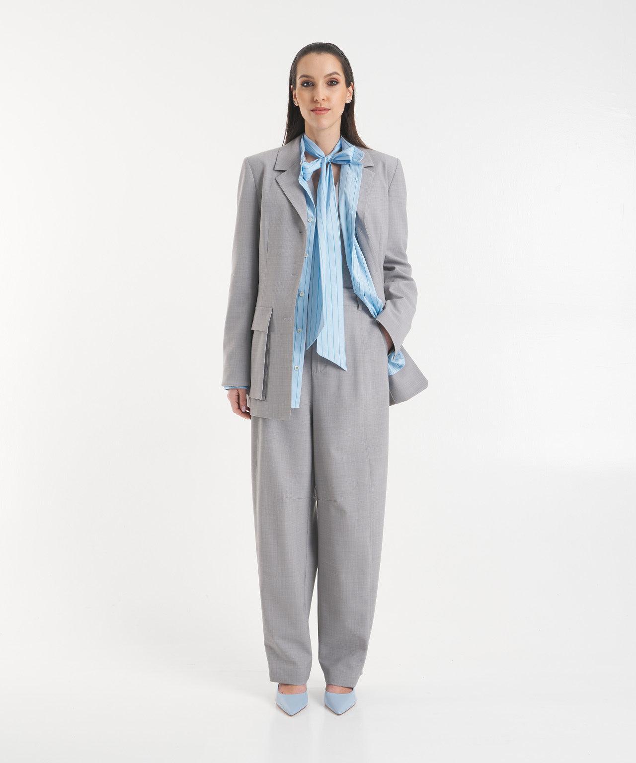 Striped blouse with bow collar Product Image