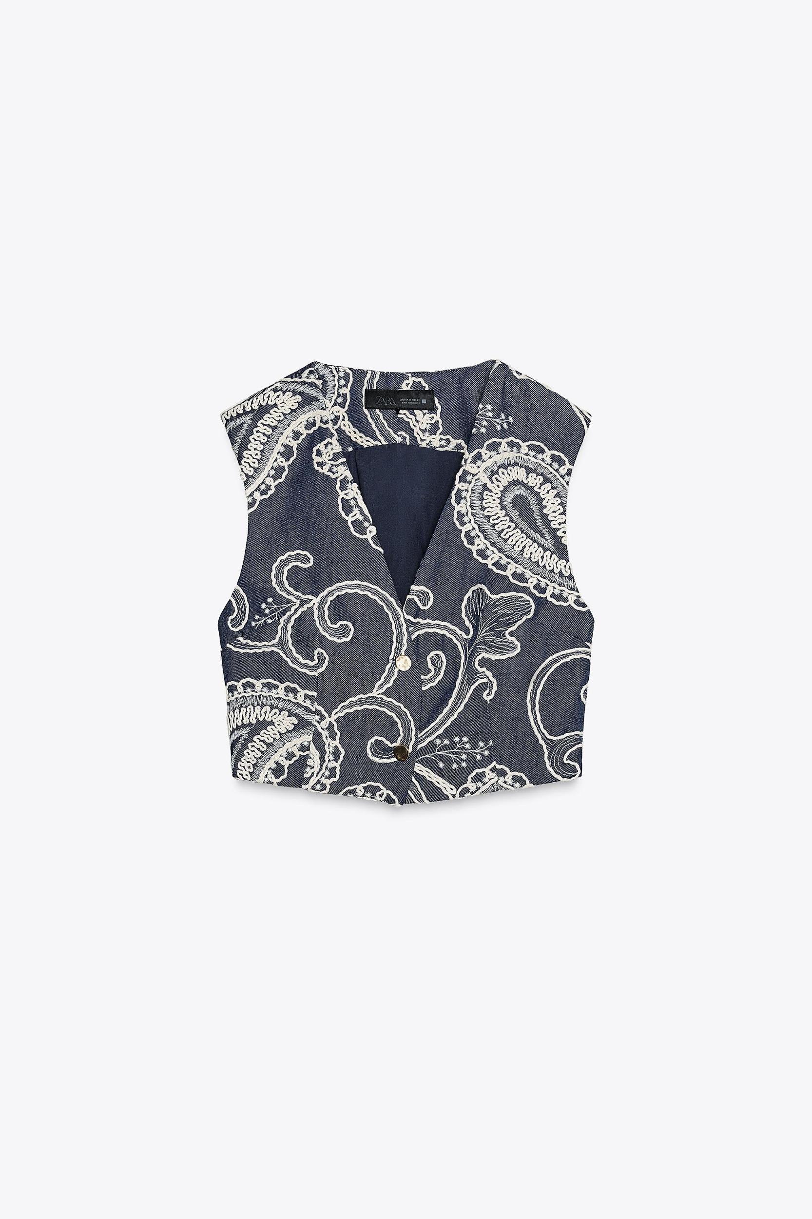 EMBROIDERED CROPPED VEST TOP Product Image