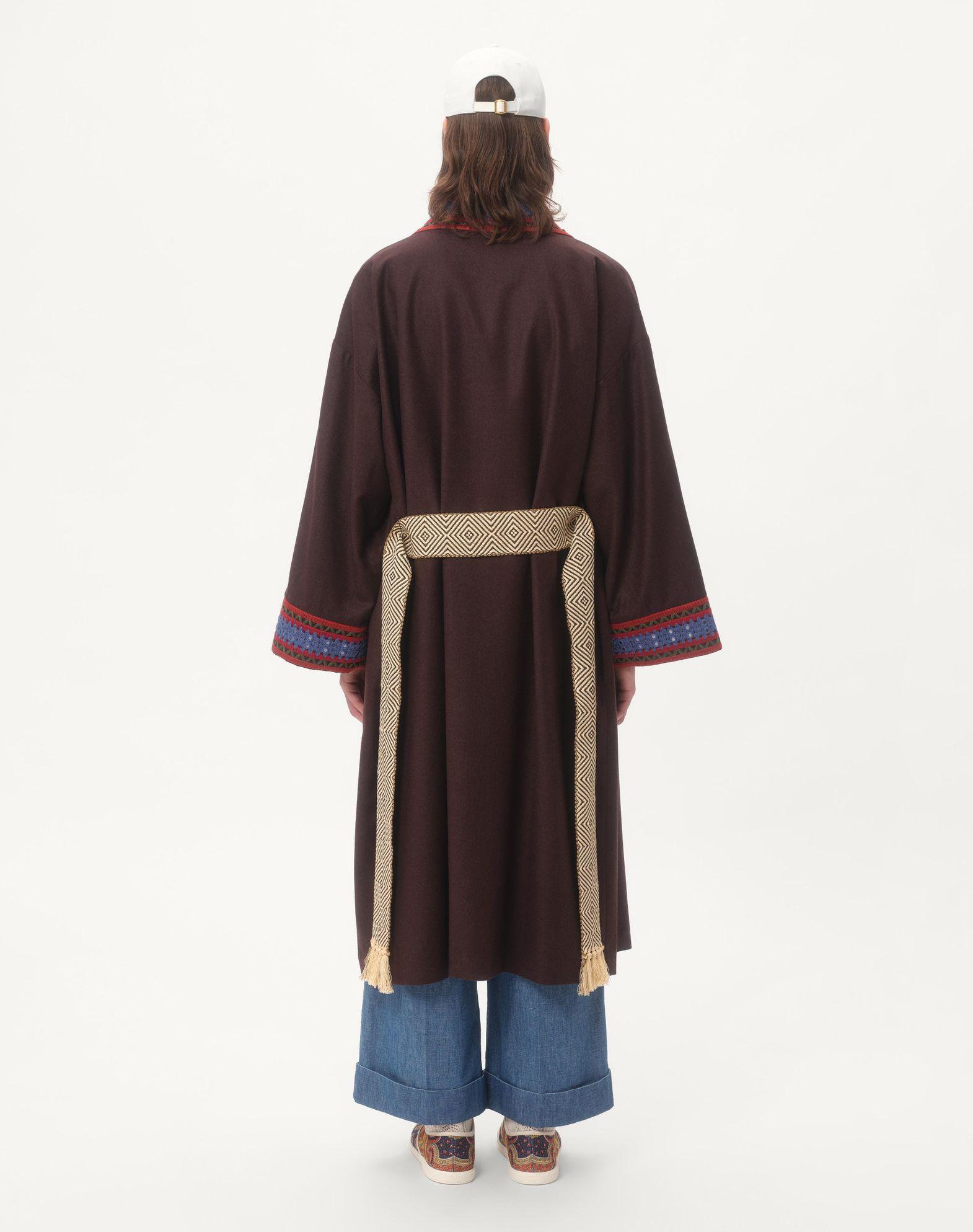 Wool Flannel Robe Coat With Jacquard Belt Product Image