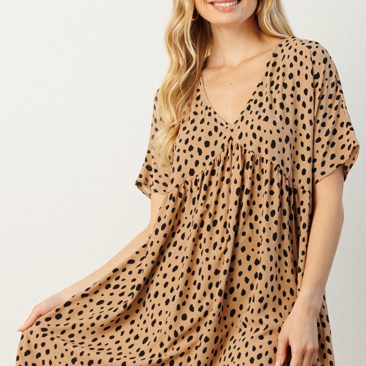 Animal Print N-Neck Babydoll Dress Product Image