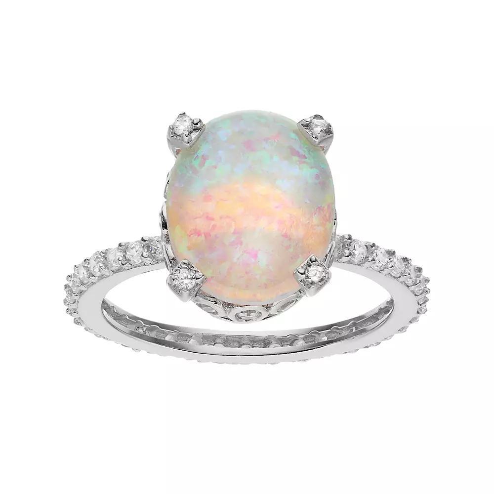 Sophie Miller Sterling Silver Lab-Created Opal & Cubic Zirconia Ring, Women's, Size: 6, White Product Image