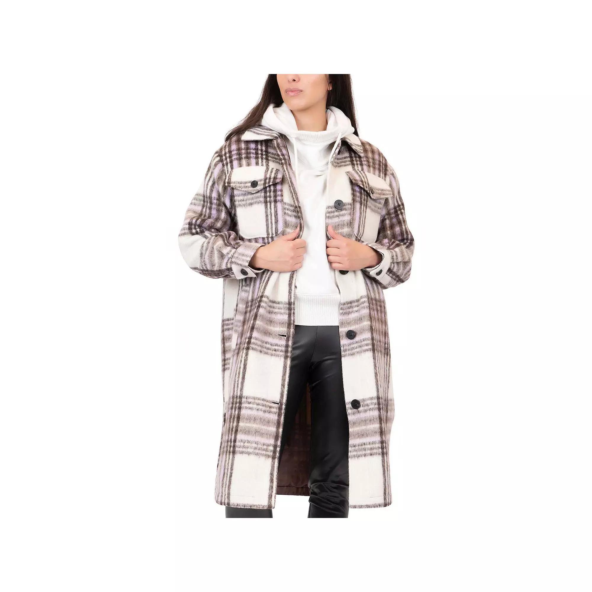 Junior's Coffee Shop Elongated Faux Wool Shacket, Women's, Size: Small, Purple Gray Product Image