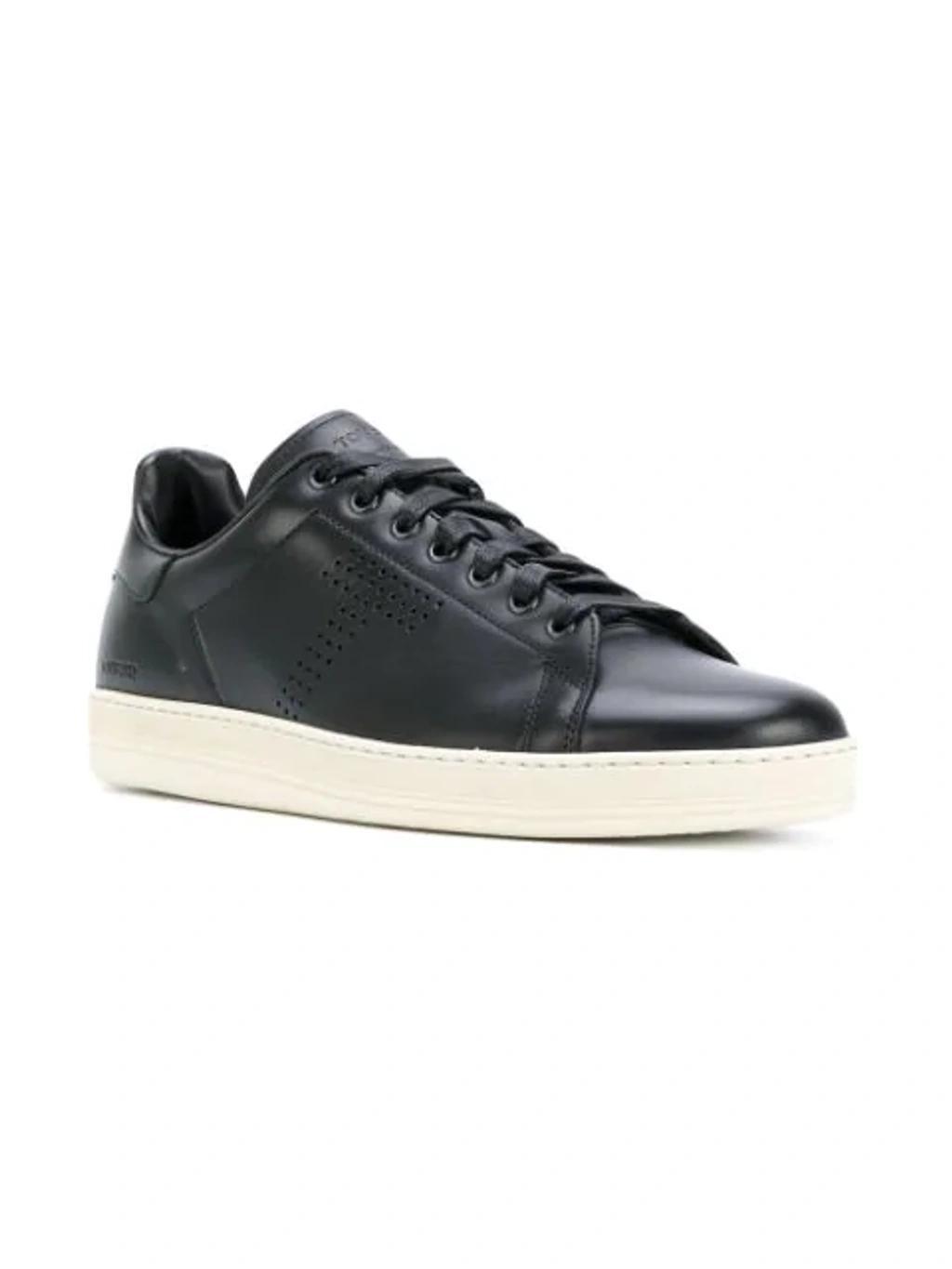 TOM FORD Warwick Perforated Full-grain Leather Sneakers In Blue Product Image