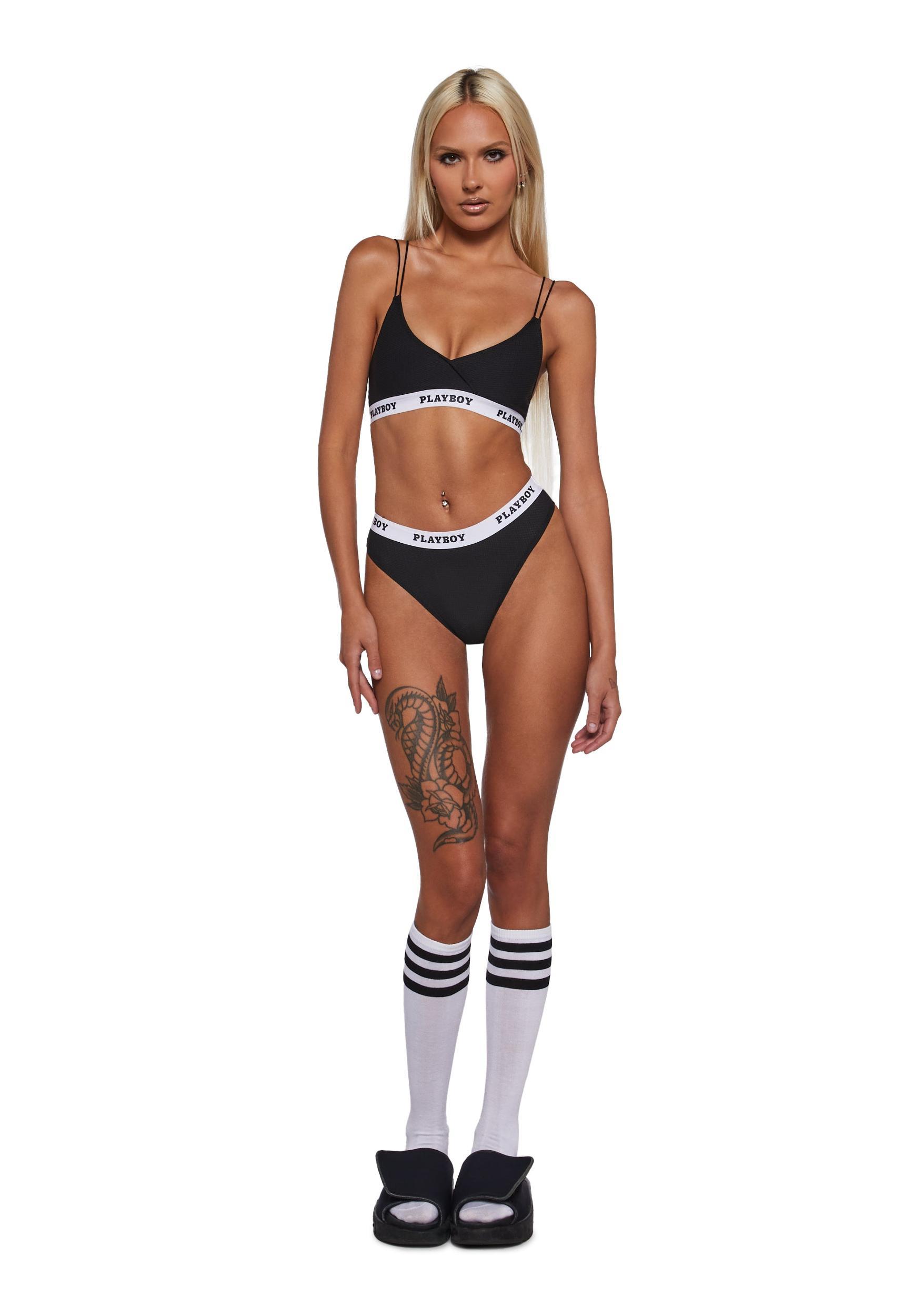 Womens Sexy Bra Top Playboy Lifestyle 2-Piece Set - Black Product Image