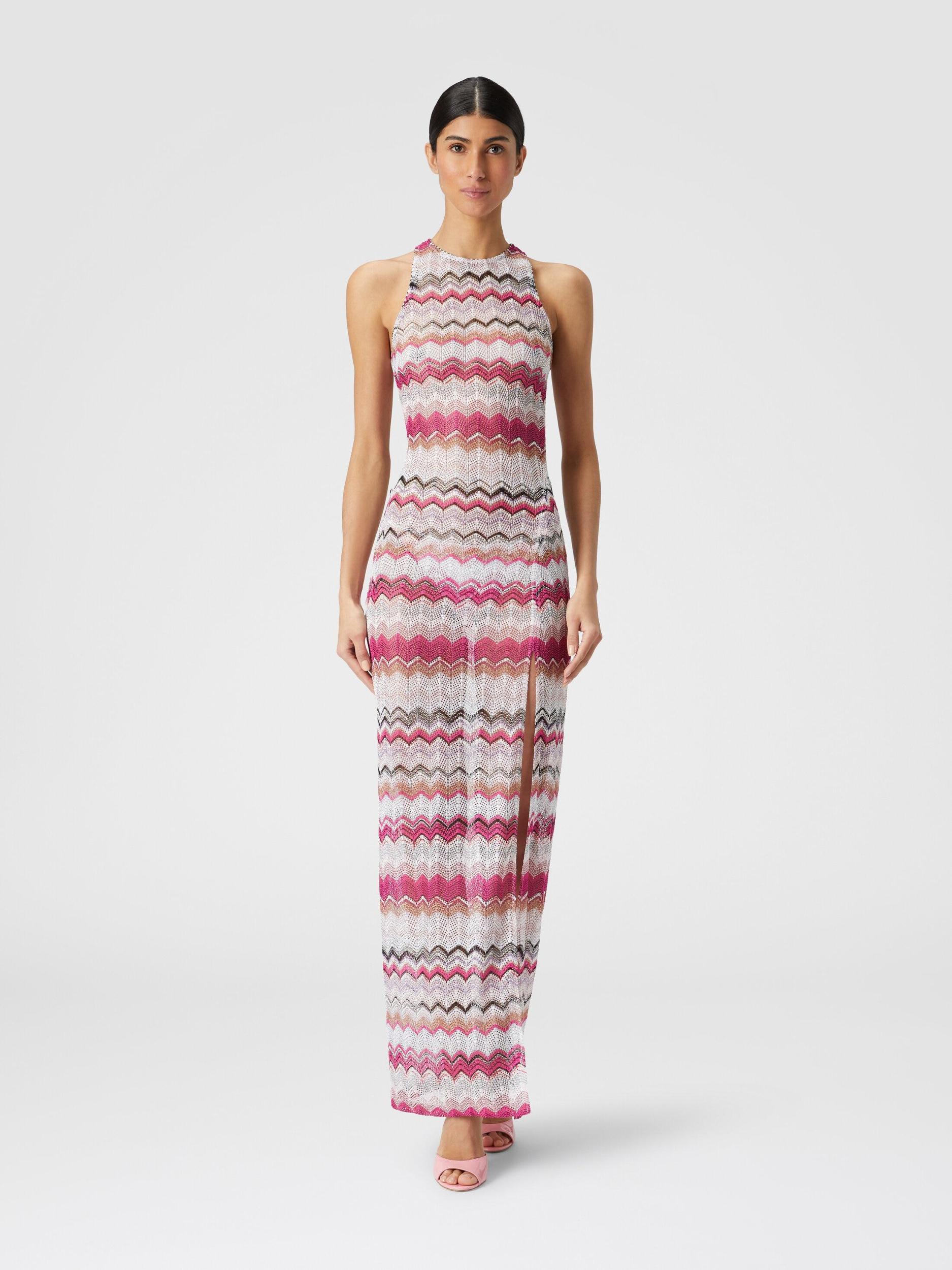 Long cover up dress in crochet with lurex Product Image