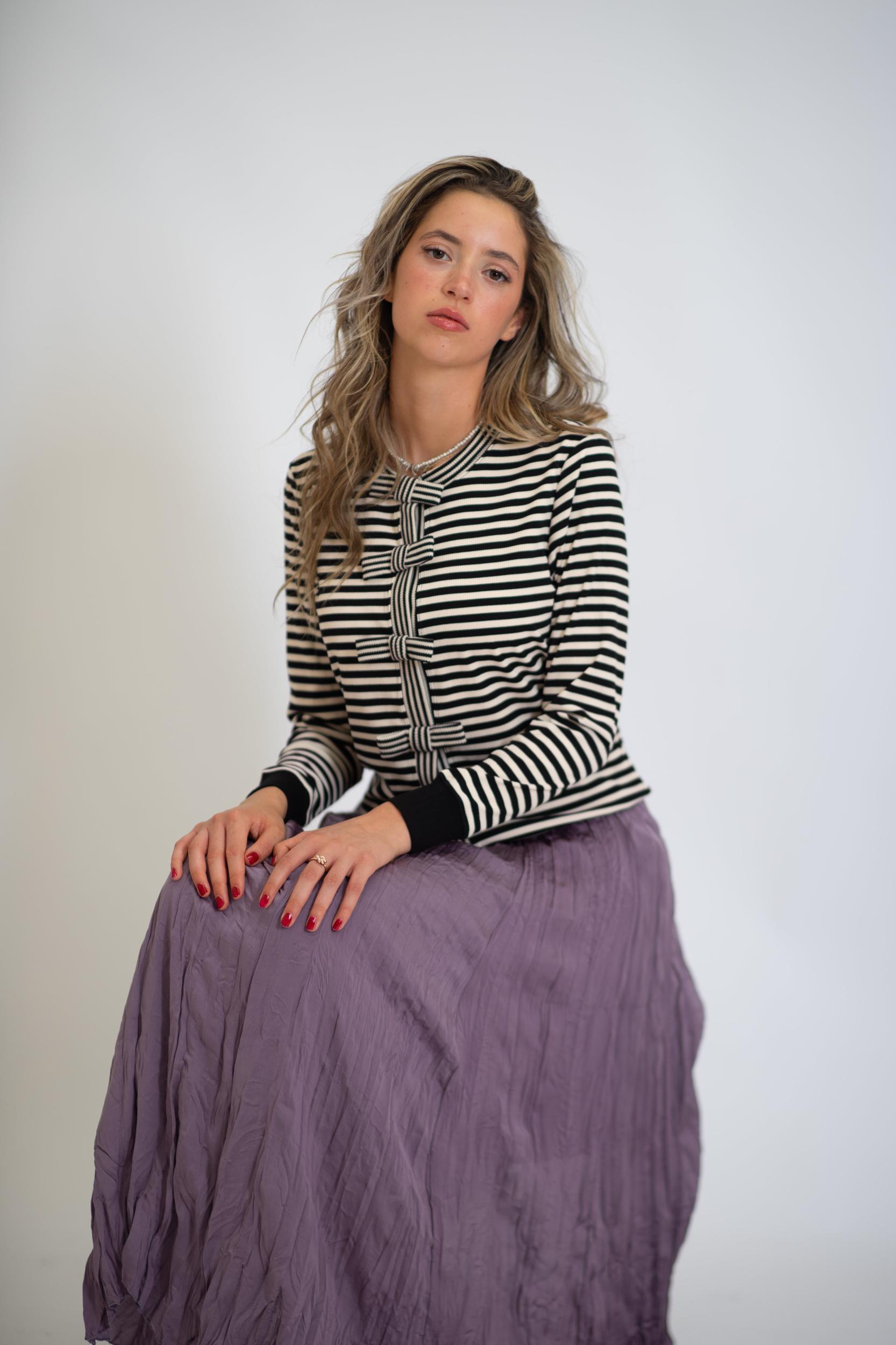 Ribbon-Tie Striped Cardigan Product Image
