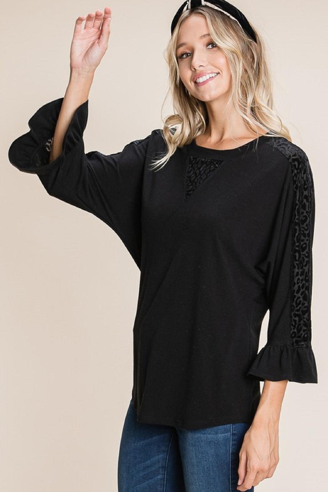 Leopard Velvet Accent Top Product Image