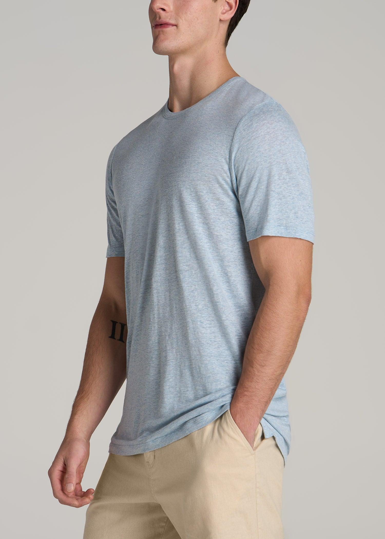 Linen Crewneck T-Shirt for Tall Men in Sky Blue Mix Product Image
