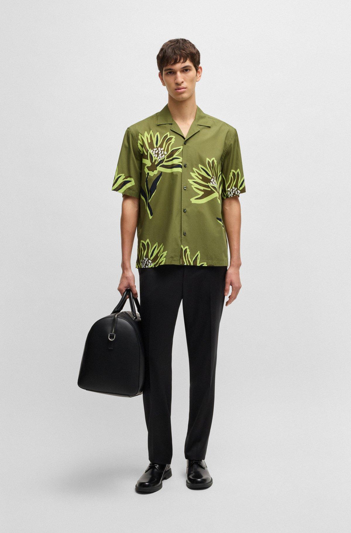 BOSS - Relaxed-fit shirt in Italian-made floral-print cotton - Green Product Image