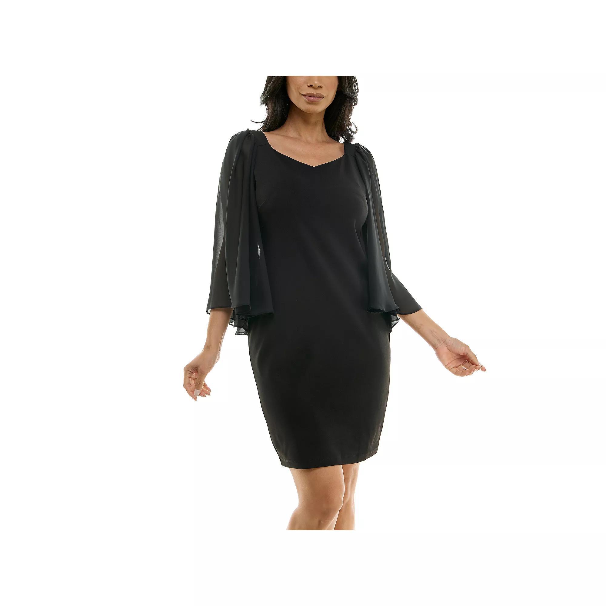 Women's Nina Leonard Batwing Chiffon Sleeve Sweetheart Neck Mini Sheath Dress, Size: Large, Blue Product Image