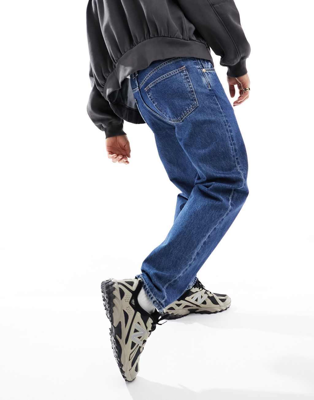 Weekday Barrel relaxed fit tapered leg jeans in nobel blue Product Image