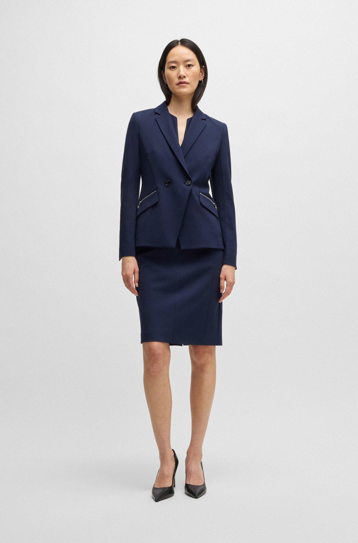 BOSS - Slim-fit blazer with zipped pockets - Dark Blue Product Image