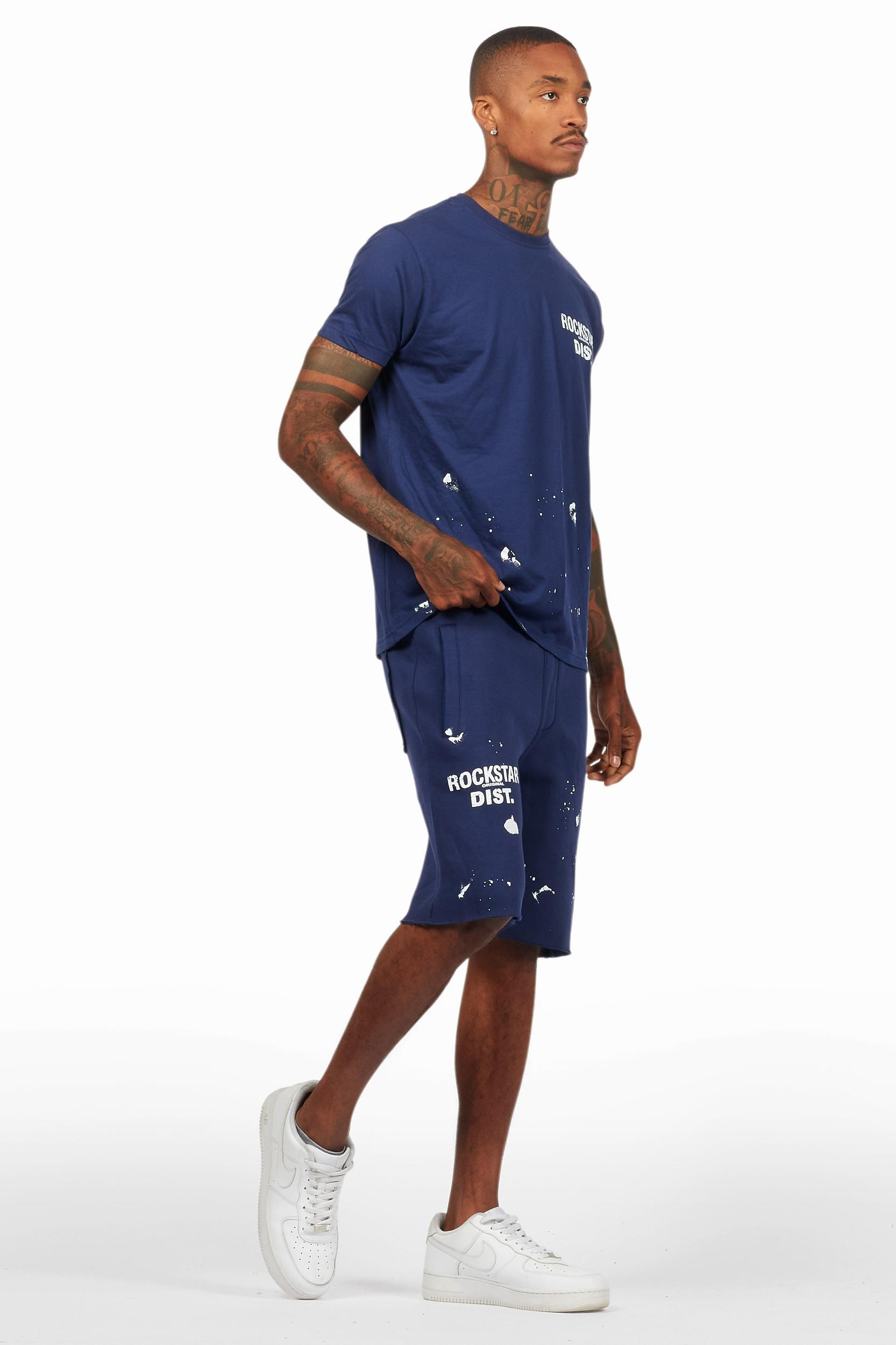 Raffer Navy T-Shirt/Raw Edge Short Set Male Product Image