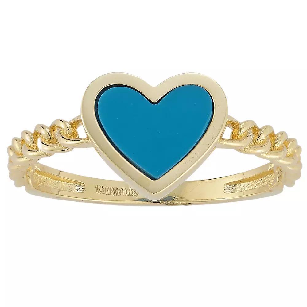 LUMINOR GOLD 14k Gold Turquoise Heart & Curb Chain Ring, Women's, Size: 7 Product Image