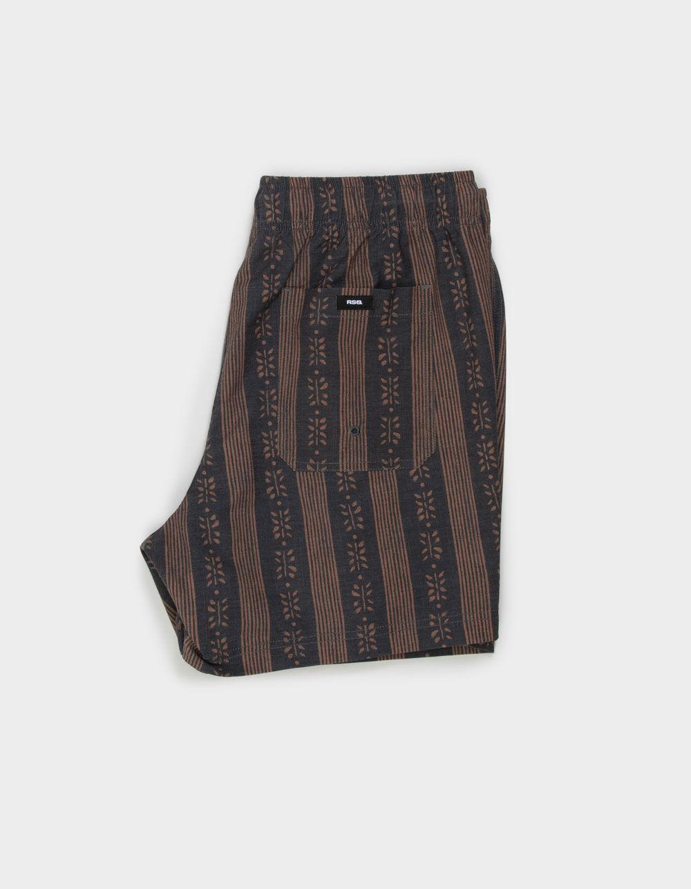 RSQ Mens Black/Brown Stripe Swim Shorts - BLACK/BROWN Product Image