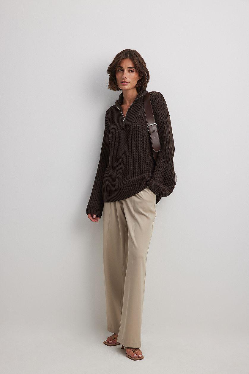 High Neck Zipped Knitted Sweater Product Image
