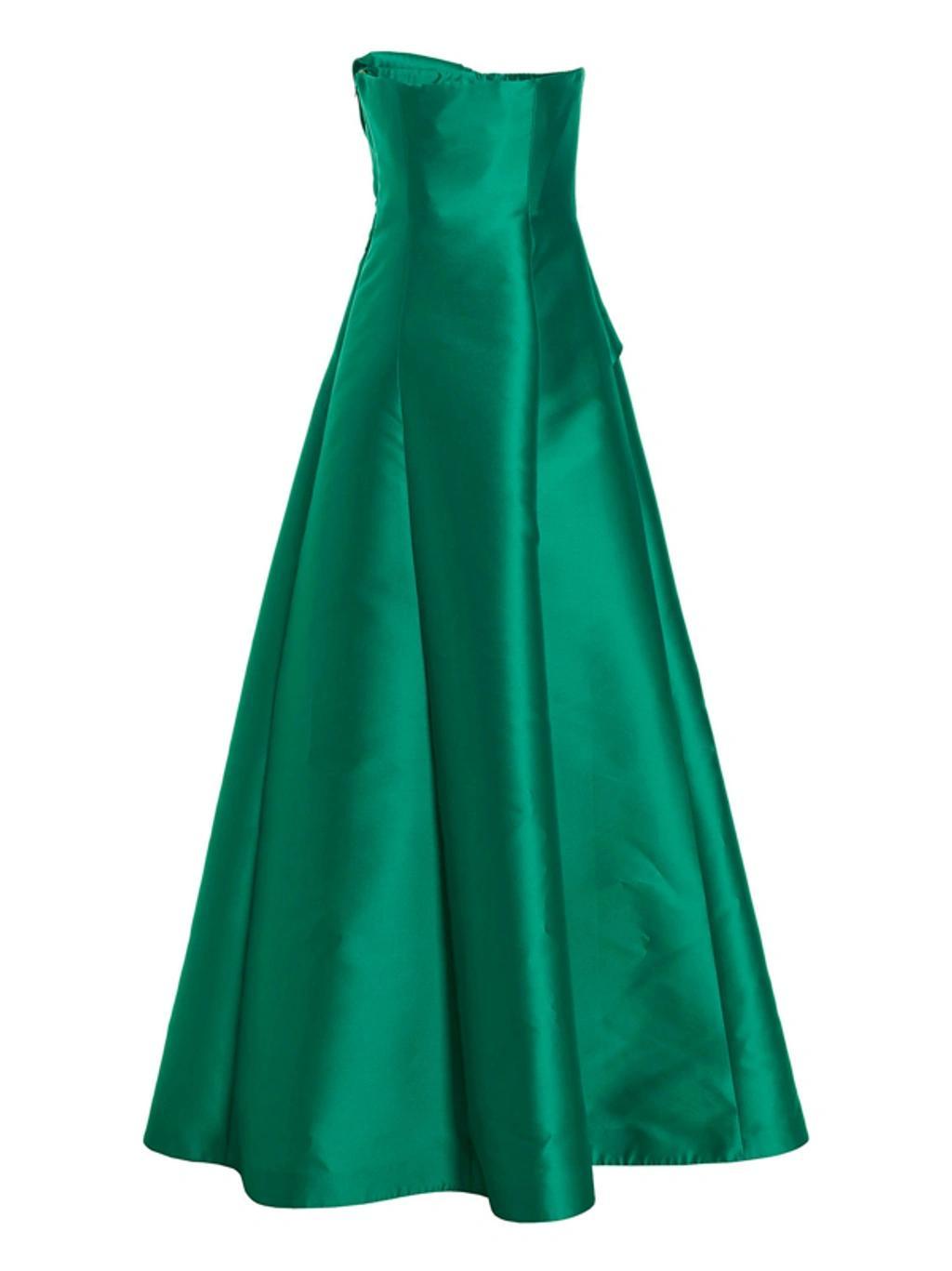 ALBERTA FERRETTI Strapless Draped Satin Maxi Dress In Green Product Image
