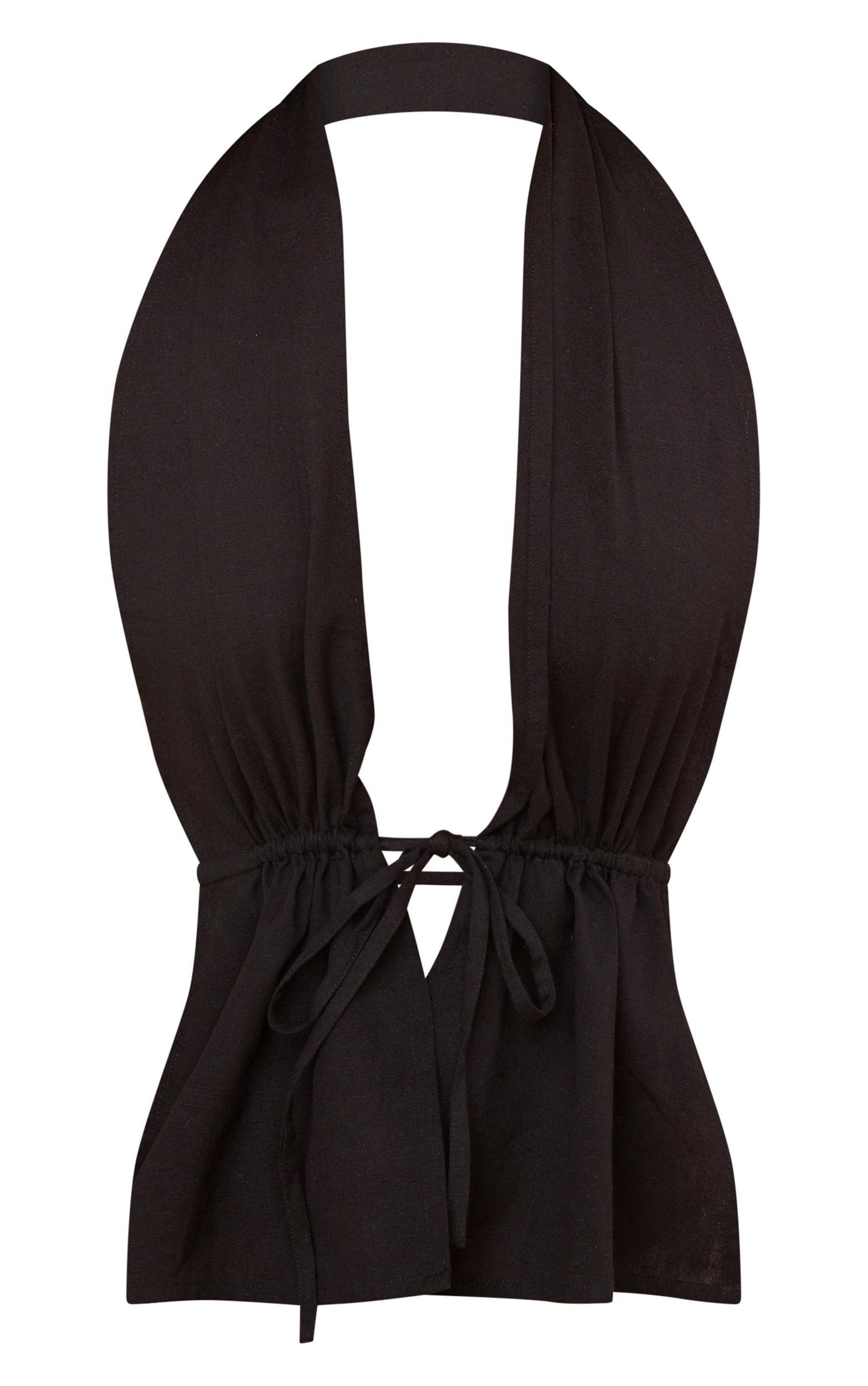 Black Linen Look Halterneck Backless Top Product Image
