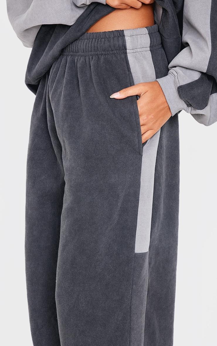  Washed Charcoal Striped Rib Panel Wide Leg Sweatpants Product Image