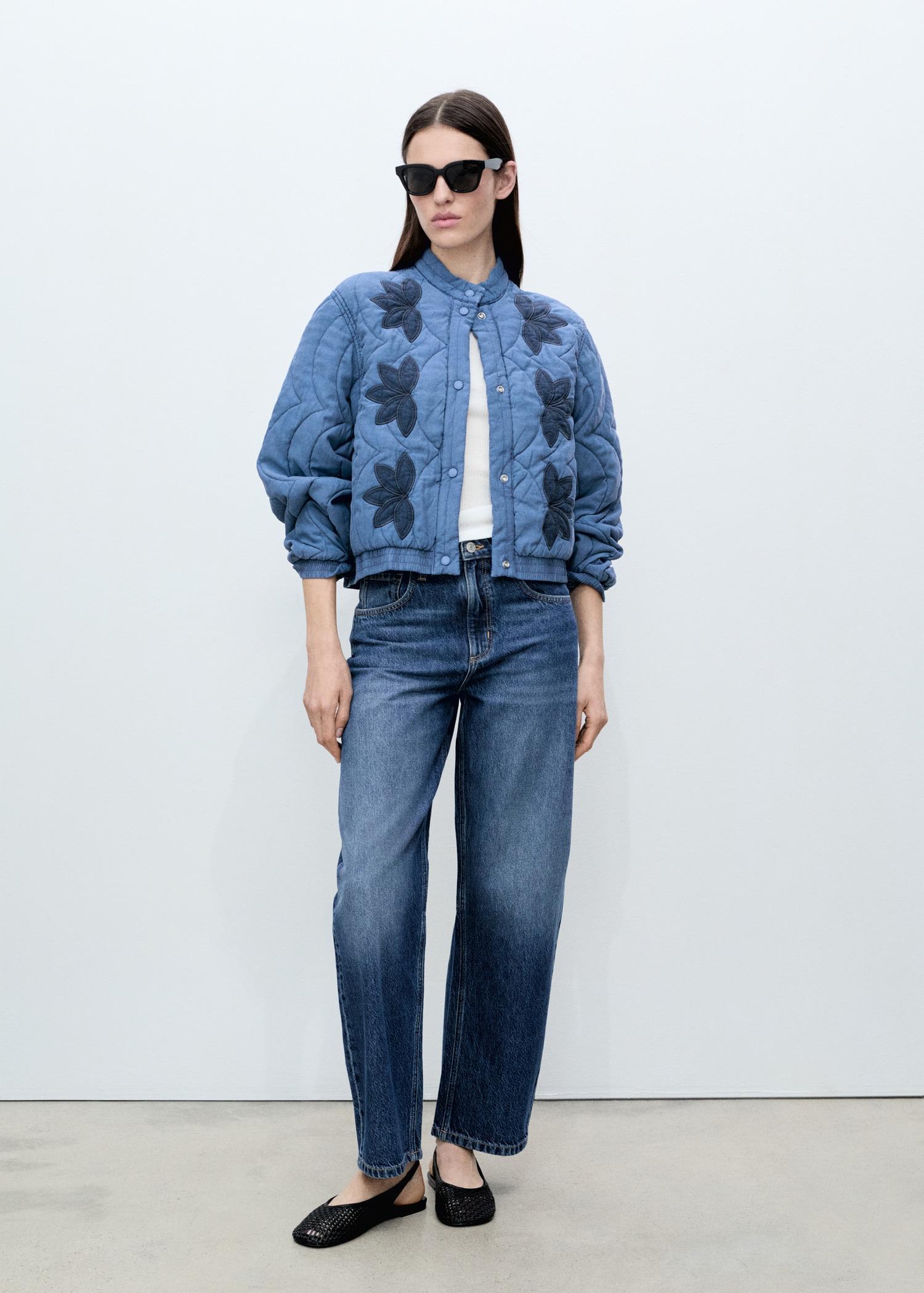 Floral-embroidered padded jacket - Women | MANGO USA Product Image