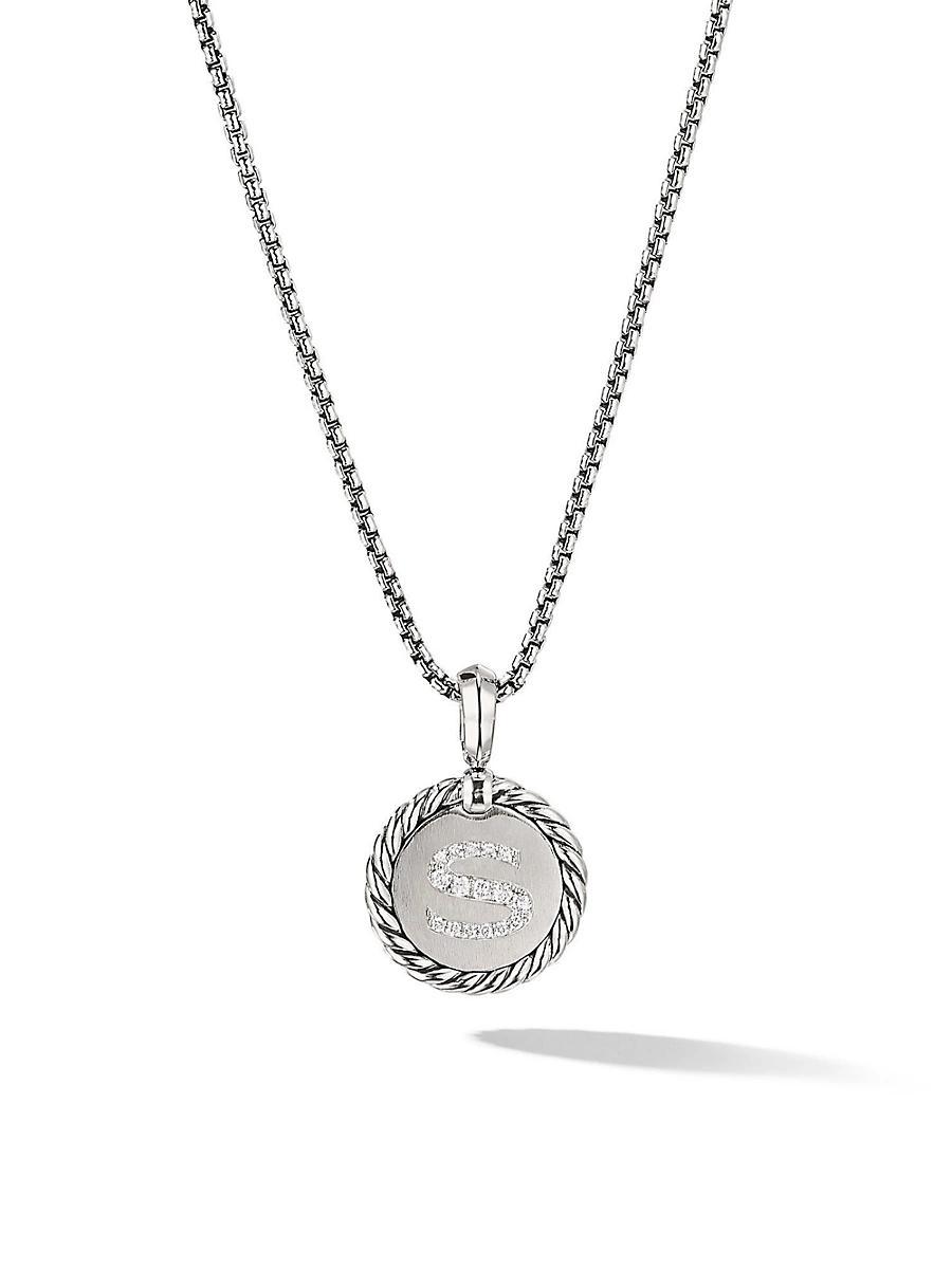 David Yurman Sterling Silver Cable Collectibles Initial Charm Necklace with Diamonds, 18 Product Image