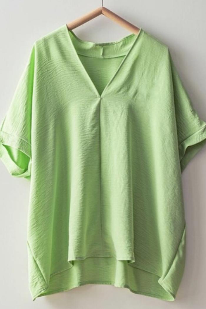 Oversized Vneck Folded Short Sleeve Top Product Image