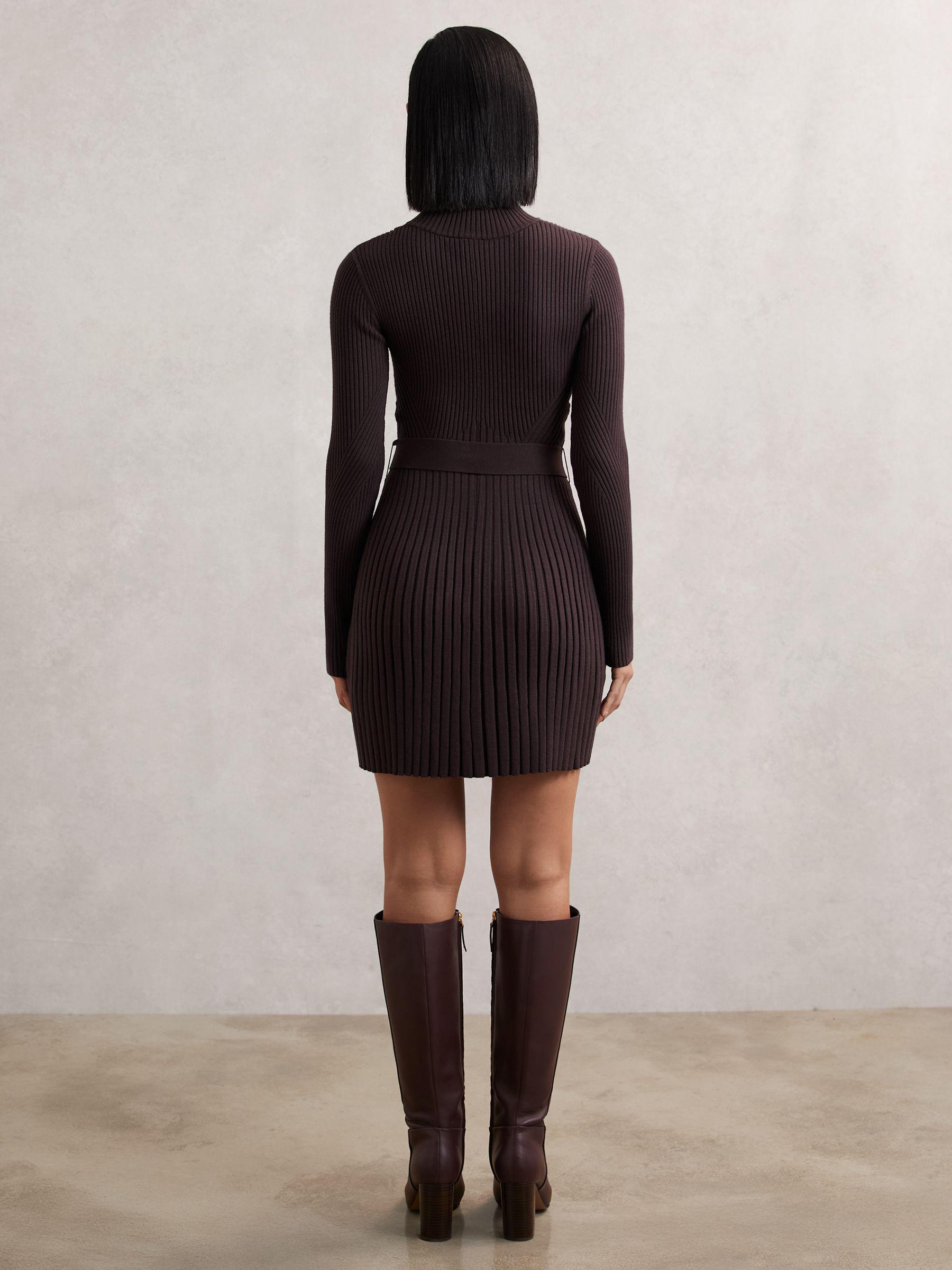 Rib-Knit Belted Half-Zip Flippy Dress in Plum Purple Product Image