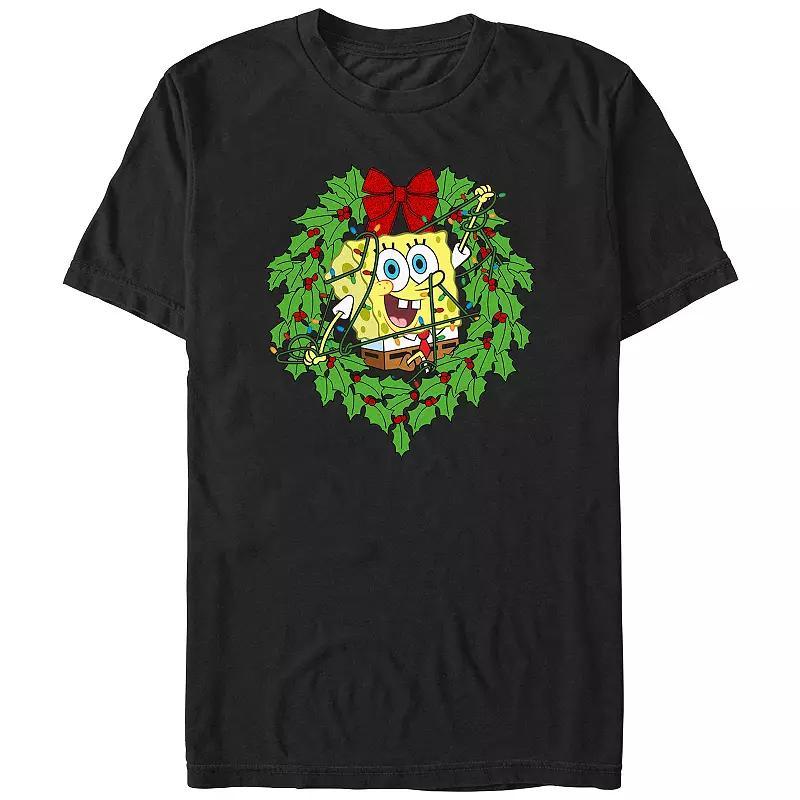 Men's SpongeBob SquarePants Christmas Wreath Graphic Tee, Size: XL, Black Product Image