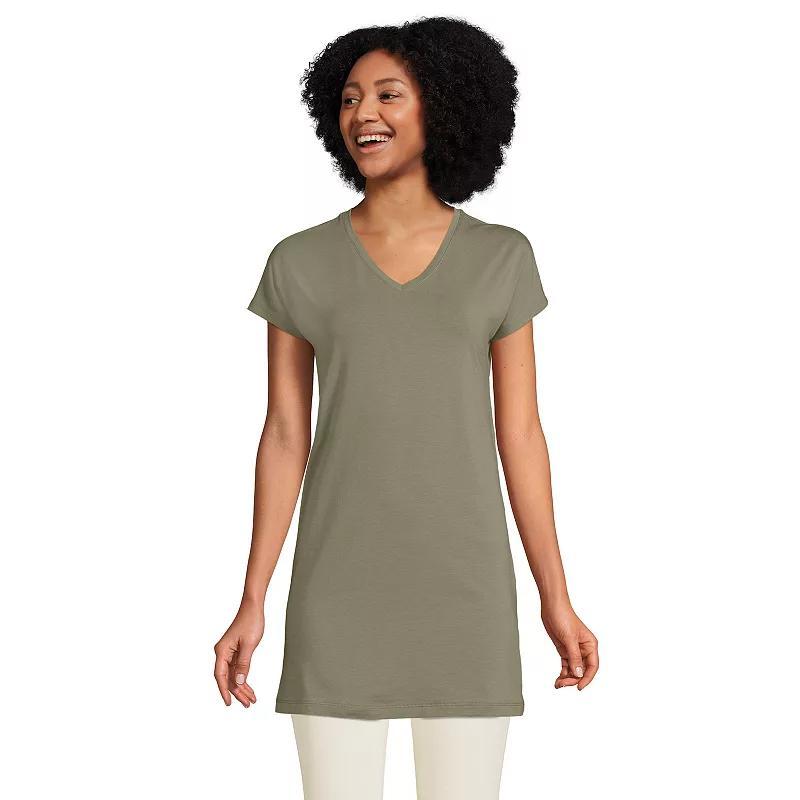 Womens Lands' End Jersey Extra Long V-Neck Tunic, Women's, Size: Medium, Pale Grey Blue Product Image