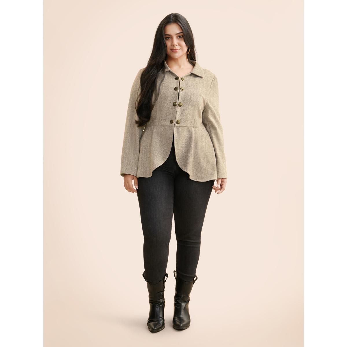 Plus Size Lapel Collar Metal Detail Jacket Women Beige Button Bodycon Everyday Jackets BloomChic 14-16/1X Product Image