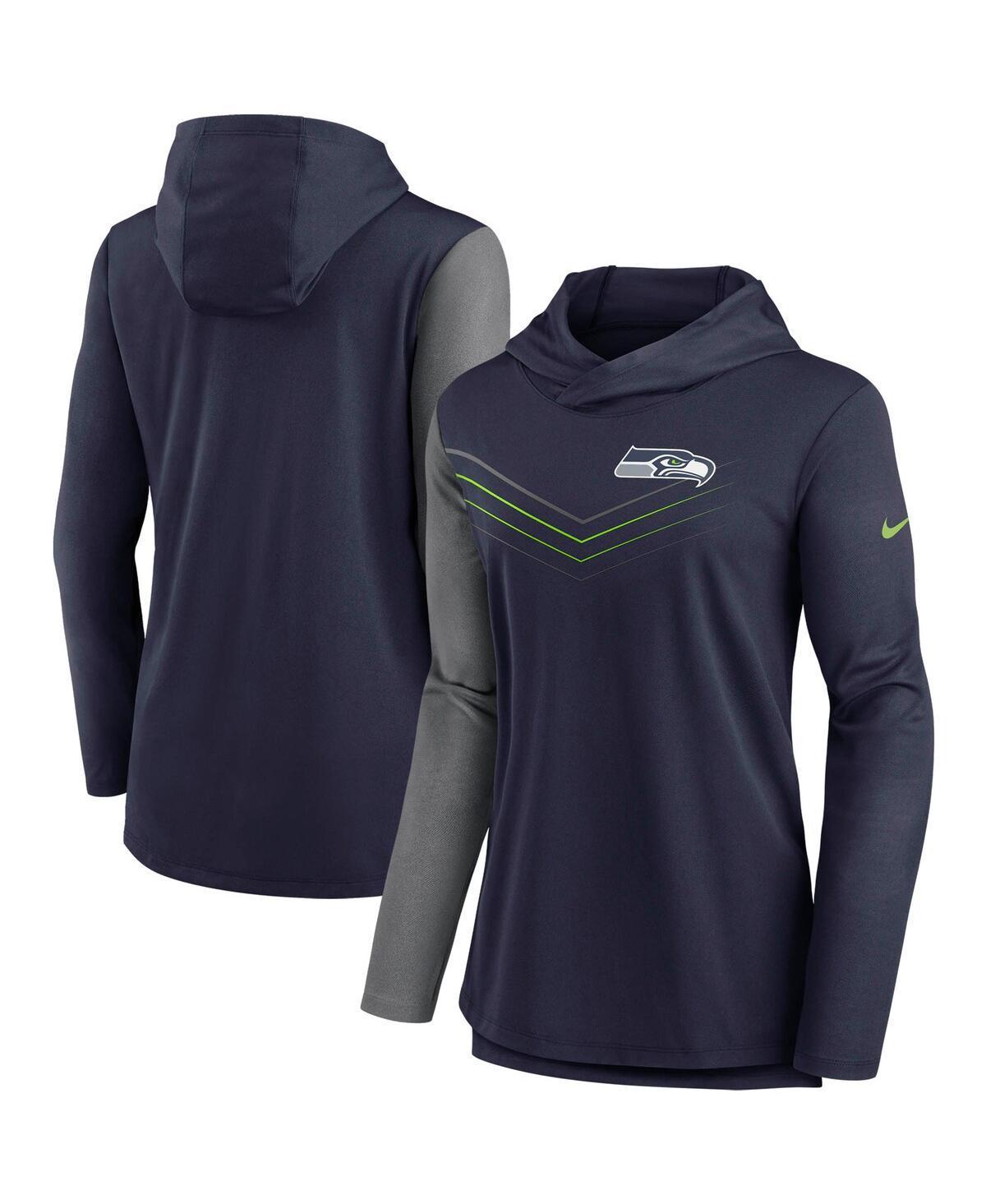 Women's Nike Navy/Heathered Charcoal Tennessee Titans Chevron Hoodie Performance Long Sleeve T-Shirt, Size: Medium, Blue Product Image