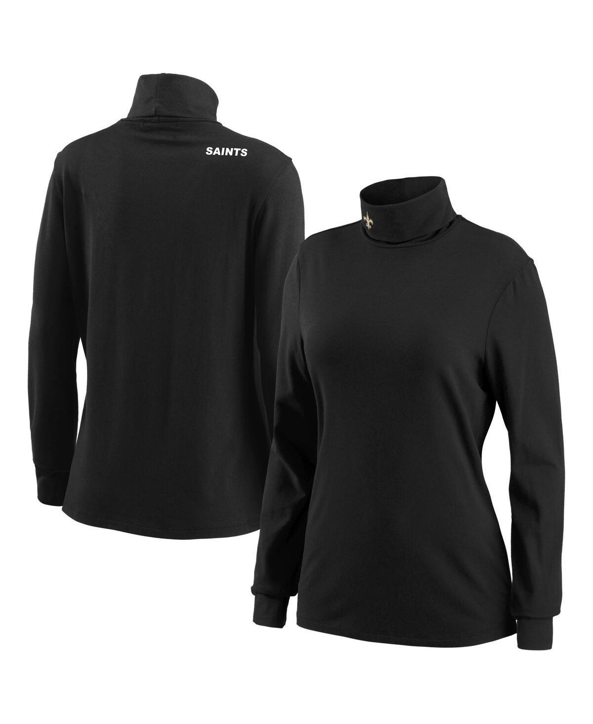 Women's WEAR by Erin Andrews Black New Orleans Saints Long Sleeve Tri-Blend Turtleneck T-Shirt, Size: Medium Product Image