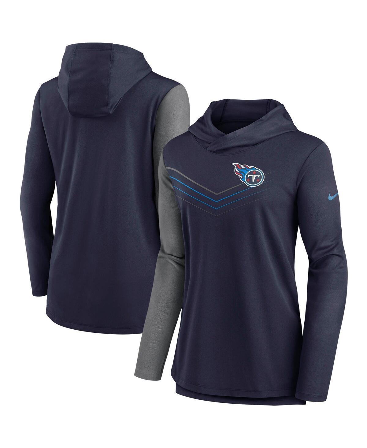 Women's Nike Navy/Heathered Charcoal Tennessee Titans Chevron Hoodie Performance Long Sleeve T-Shirt, Size: Medium, Blue Product Image