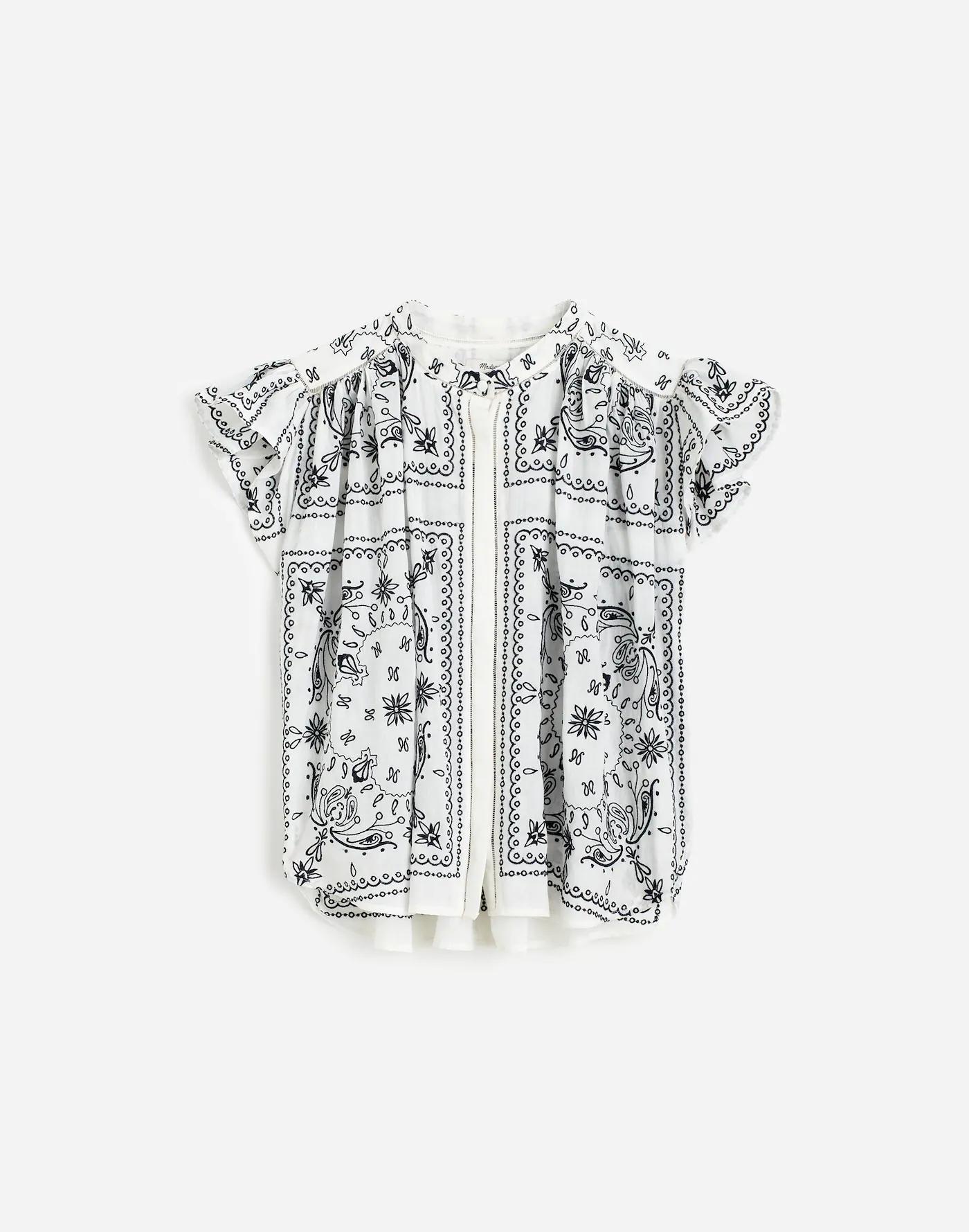Poplin Shirred Button-Up Shirt Product Image
