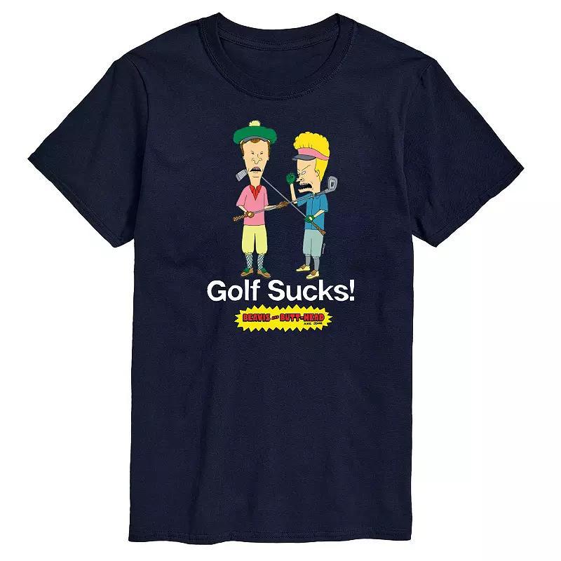 Mens Beavis & Butthead Golf Sucks Graphic Tee Blue Product Image