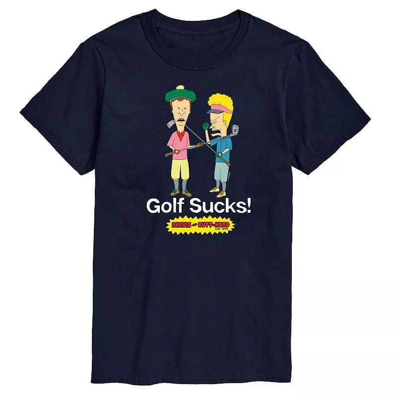 Mens Beavis & Butthead Golf Sucks Graphic Tee Blue Product Image