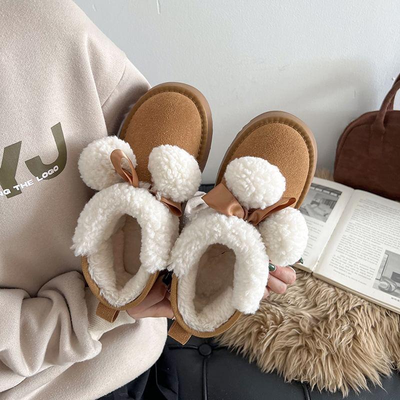 Platform Pom Pom Fleece-Lined Short Snow Boots Product Image