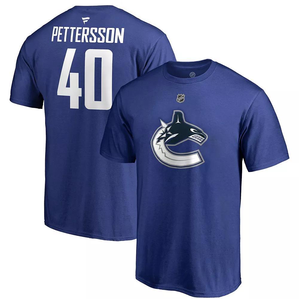 Men's Fanatics Branded Elias Pettersson Blue Vancouver Canucks Team Authentic Stack Name & Number T-Shirt, Size: XL, Cnk Blue Product Image