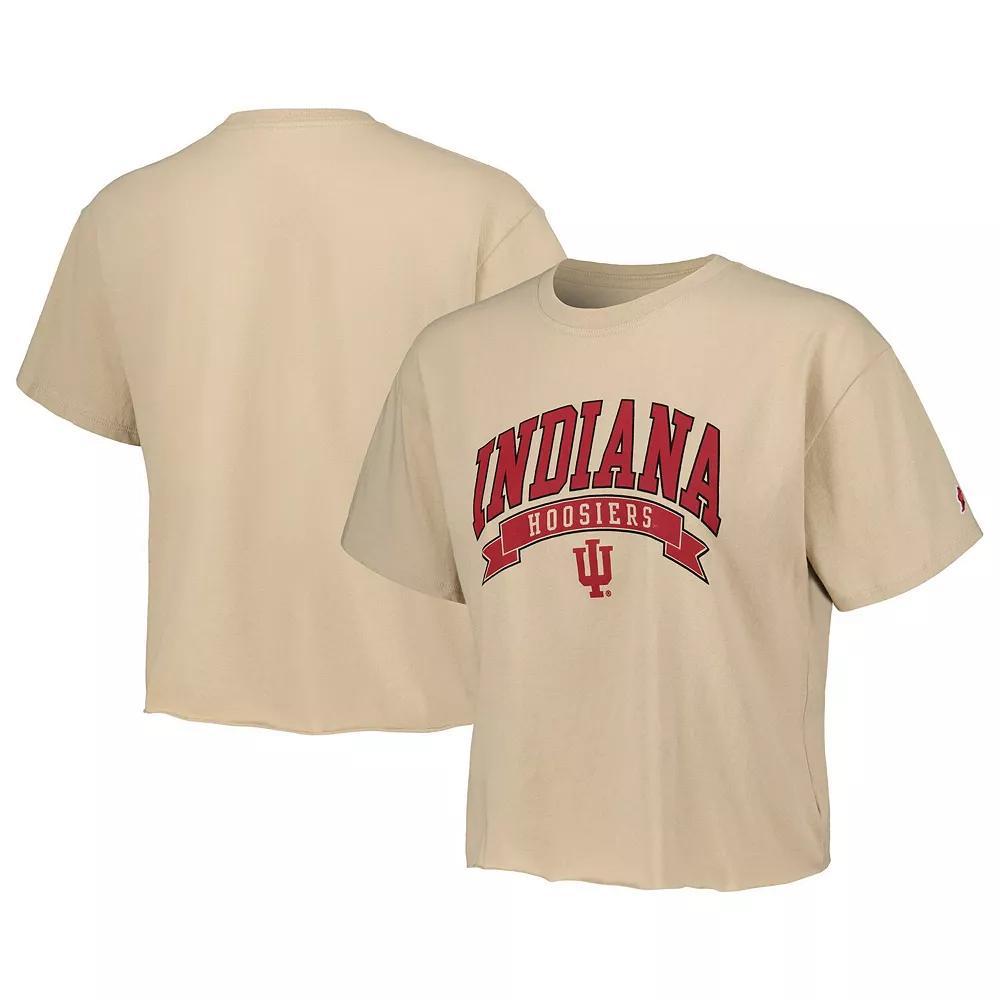 Women's League Collegiate Wear Tan Indiana Hoosiers Banner Clothesline Cropped T-Shirt, Size: XL, Team Product Image