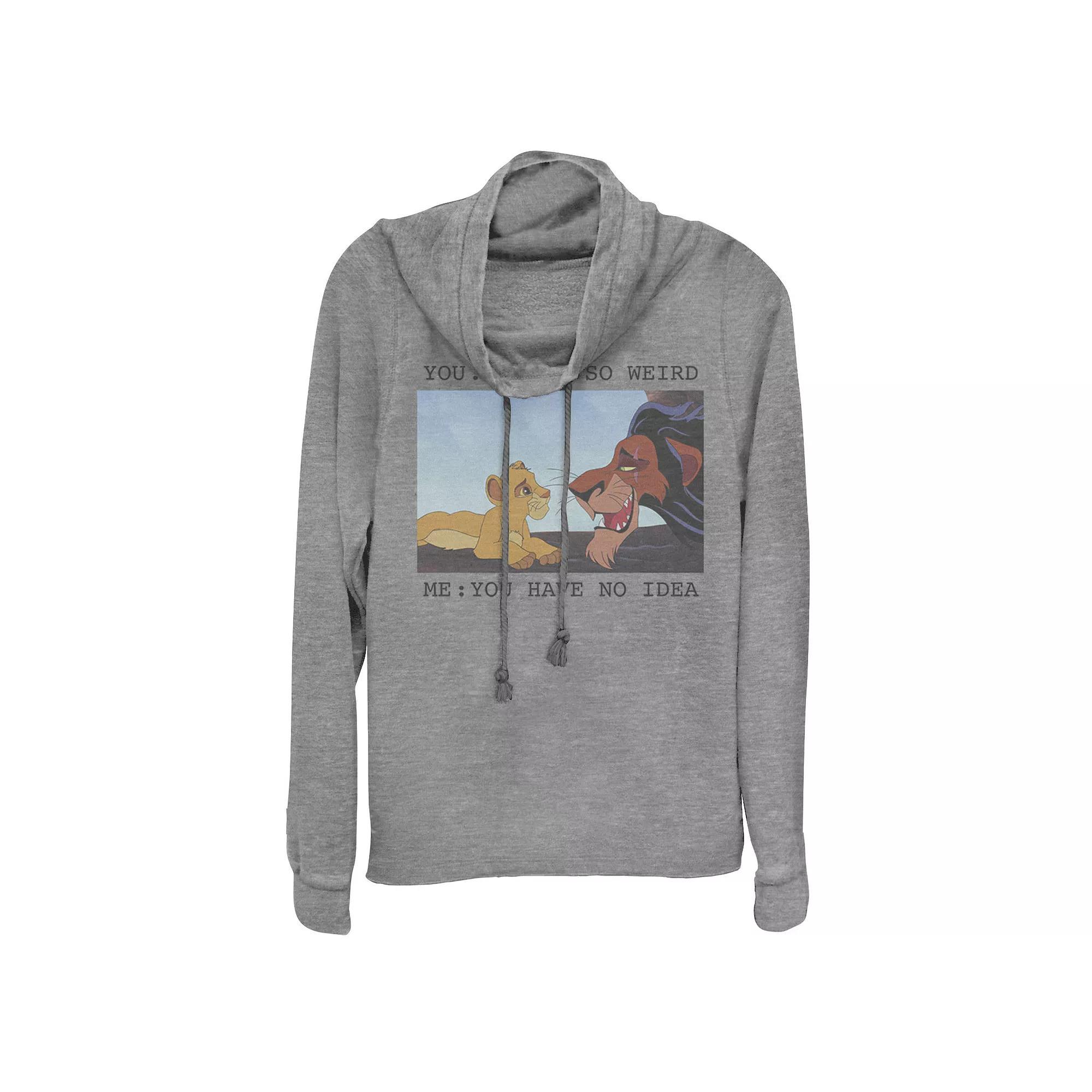 Disneys The Lion King Simba & Scar Meme Juniors Cowlneck Graphic Lightweight Long Sleeve, Girls Gray Grey Product Image