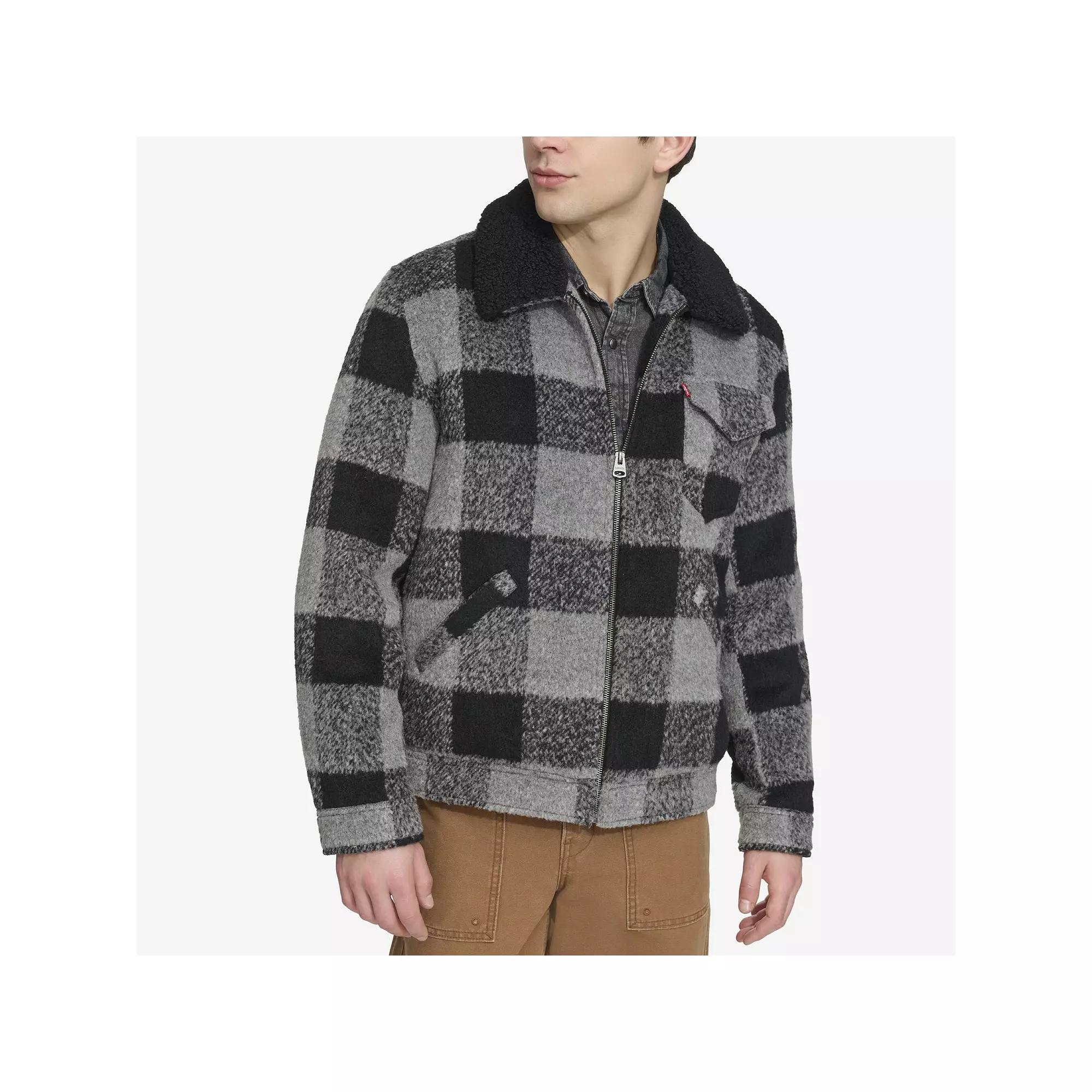 Men's Levi's® Wool Blended Depot Jacket with Sherpa Collar, Size: XXL, Black Green Plaid Product Image