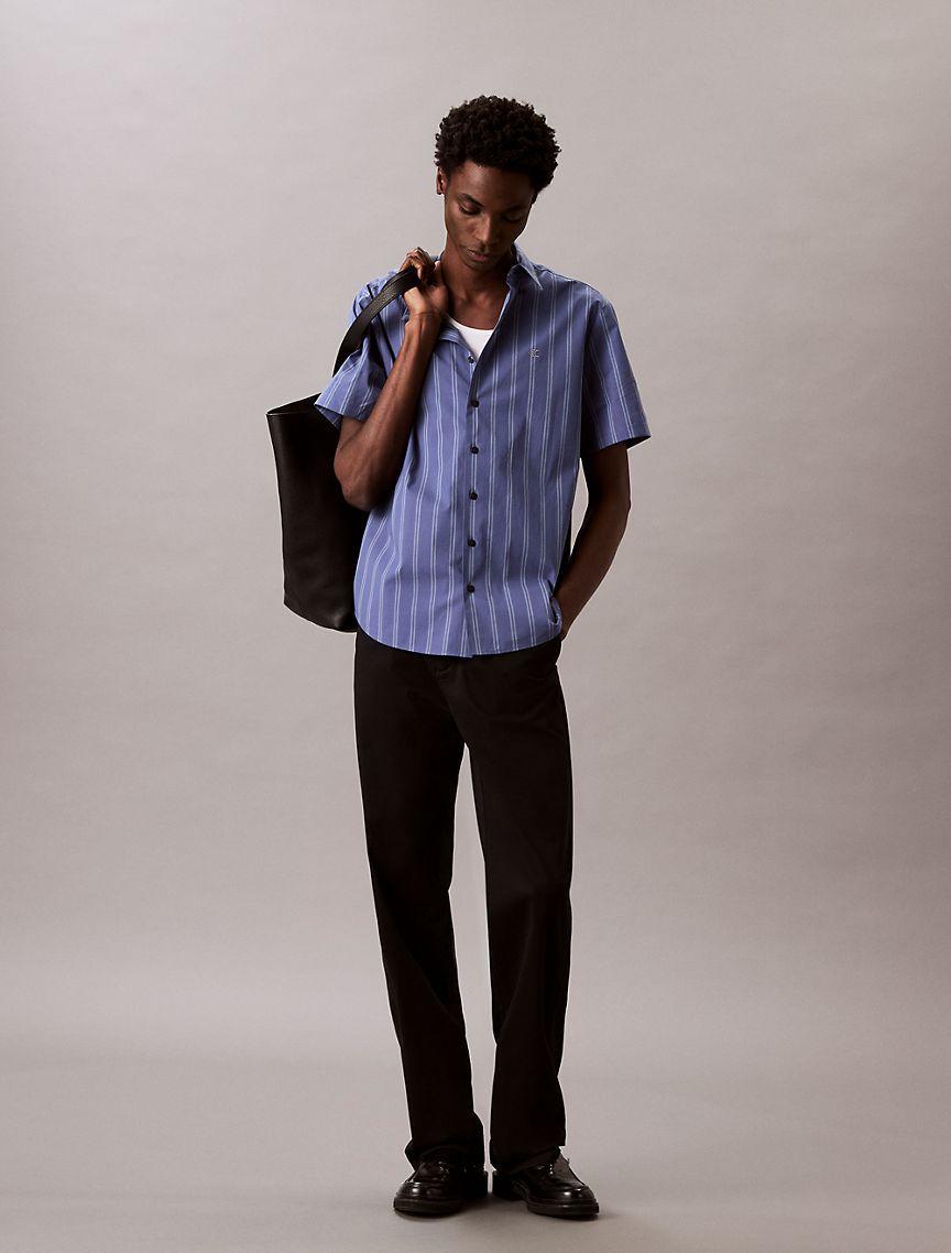 Calvin Klein Mens Poplin Stripe Classic Button-Down Shirt - Multi Product Image
