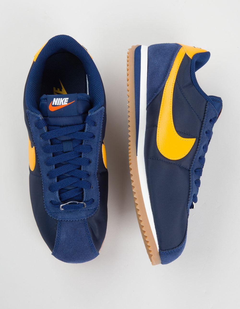 NIKE Cortez Textile Womens Shoes - NAVY/YELLOW Product Image